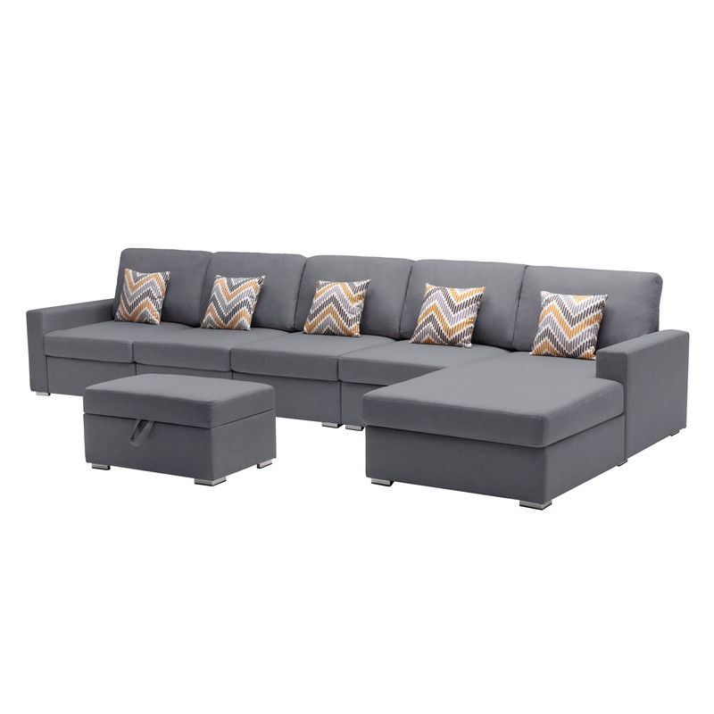 Nolan - Fabric 6 Piece Sectional Sofa With Pillows And Interchangeable Legs