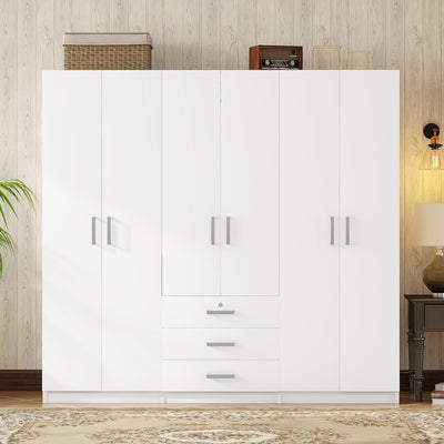 6 Doors Wooden Wardrobe Storage For Bedroom With Big Drawers