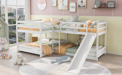 L-Shaped Bunk Bed With Slide And Short Ladder