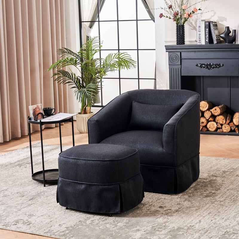 Swivel Barrel Chair With Ottoman, Swivel Accent Chairs Armchair For Living Room, Reading Chairs For Bedroom Comfy, Round Barrel Chairs With Metal Base