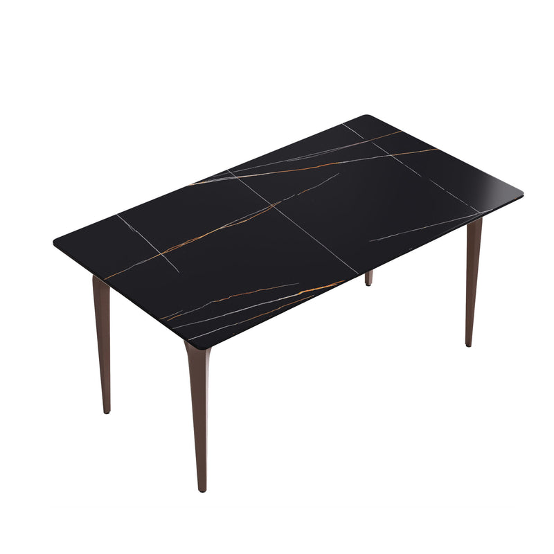 63" Modern Artificial Stone Black Straight Edge Metal Leg Dining Table, 6 People - Black