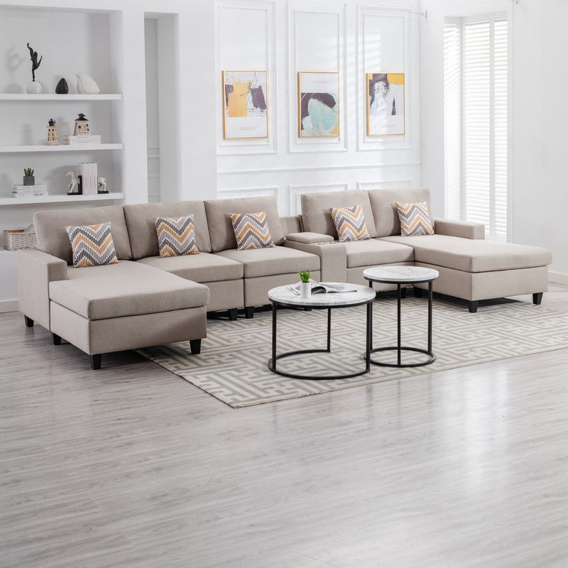 Nolan - Fabric 6 Piece Sectional Sofa With Pillows And Interchangeable Legs