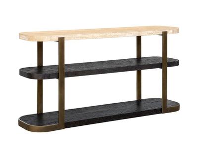 Avalon - Console Table - Bronze Metal Frame With Travertine & Espresso