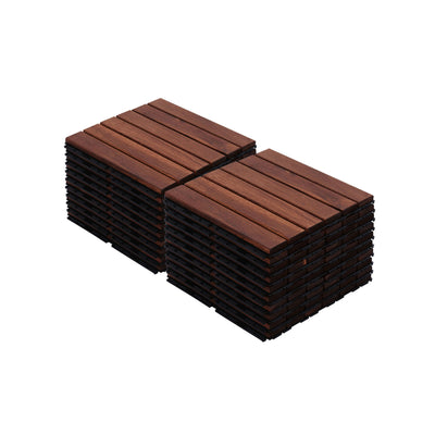 Interlocking Deck Tiles Striped Pattern, Square Acacia Hardwood Outdoor Flooring For Patio, Bancony, Pool Side