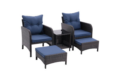 5 Piece Outdoor Patio Furniture Set, All Weather PE Rattan Conversation Chairs With Armrest And Removable Cushions, Ottomans And Storage Coffee Table For Poolside Garden Balcony