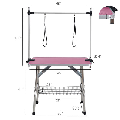 Folding Dog Pet Grooming Table Stainless Steel Frame Rubber Mat On Board With Adjustable Arm And Clamps Pet Dog Cat Grooming Table