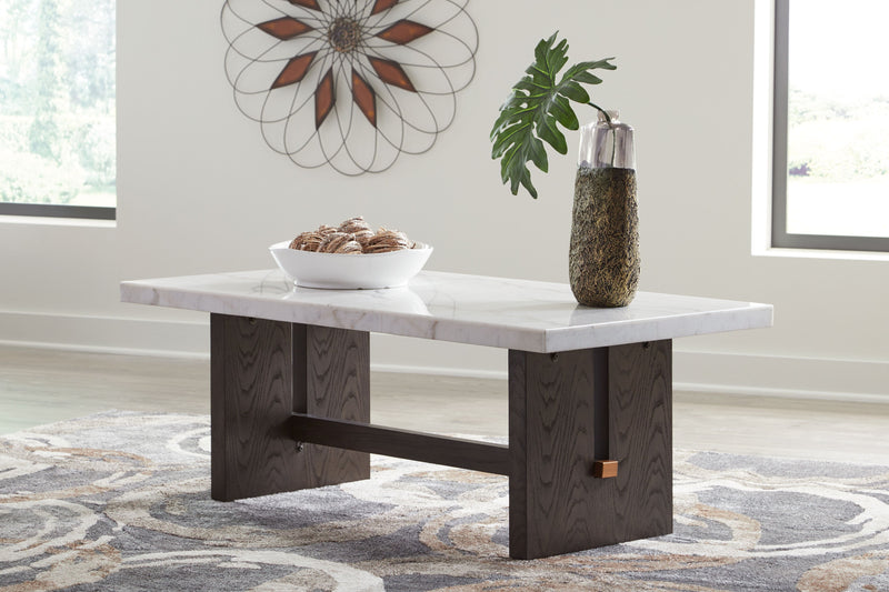 Burkhaus - White / Dark Brown - Rectangular Cocktail Table