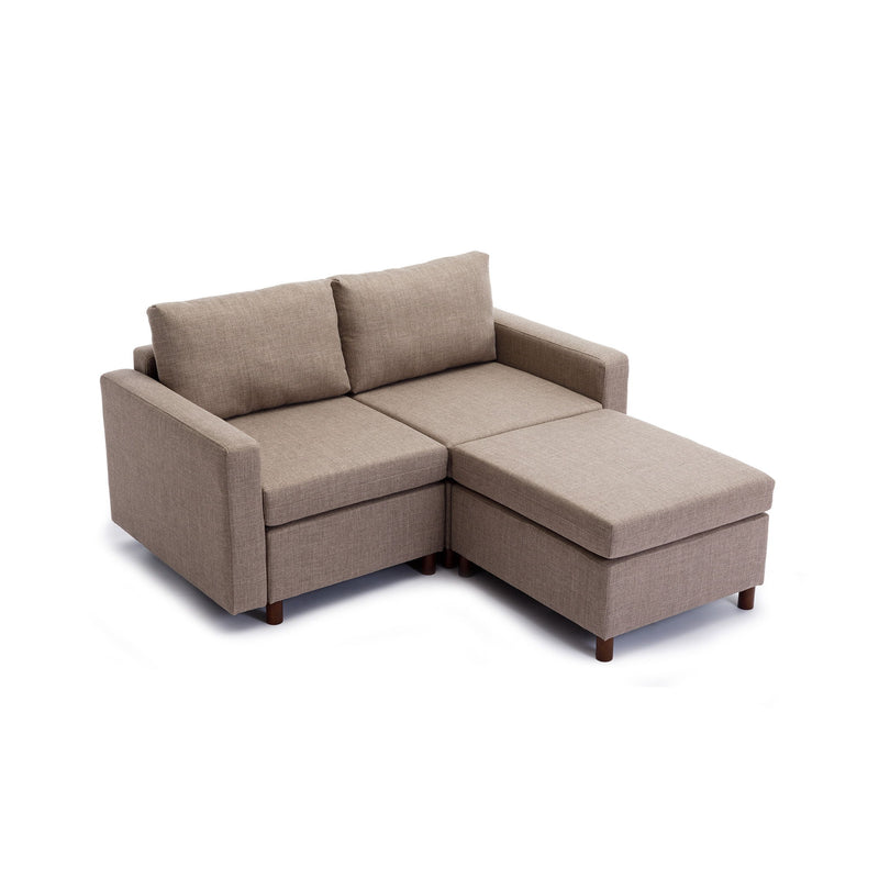 2 Seat Module Sectional Sofa Couch With 2 Ottoman For Living Room, Seat Cushion And Back Cushion Non-Removable And Non-Washable