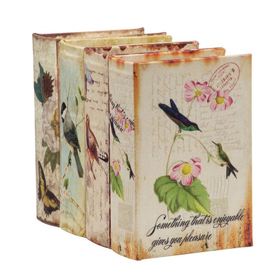 Book Boxes With Birds, Flowers, And Handwriting Design (Set of 4) - Multi