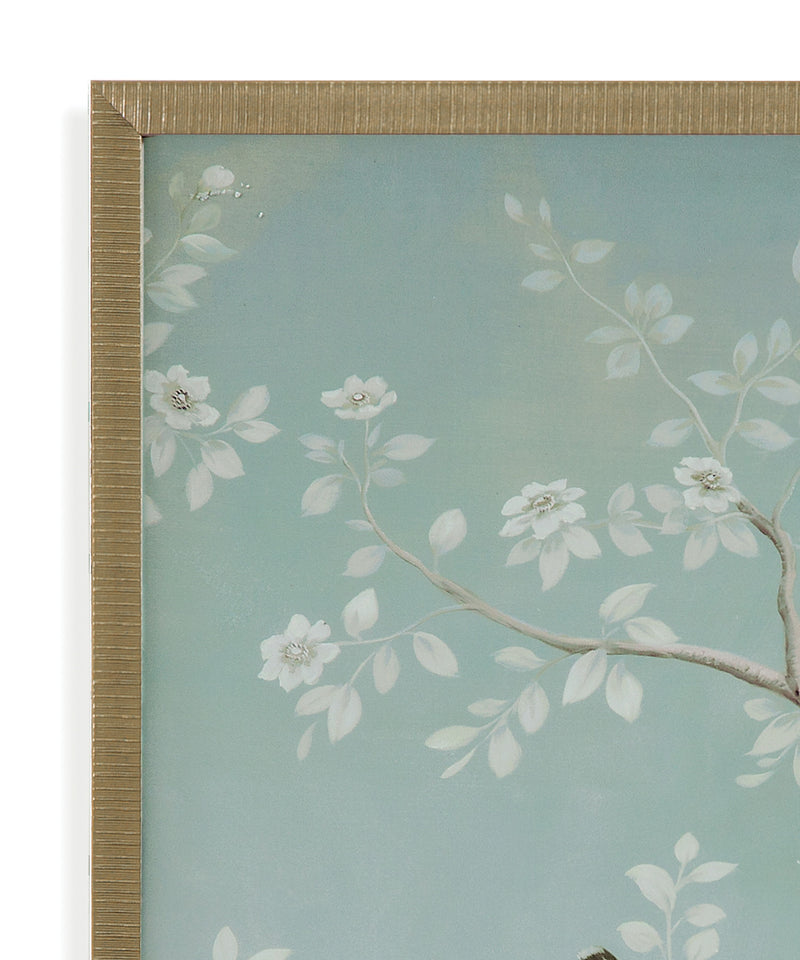 Birds & Flowers II - Framed Print - Light Blue