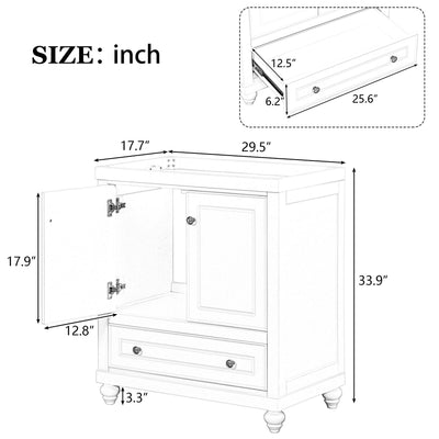 Bathroom Vanity Without Sink, Base Only, Cabinet With Doors And Drawer, Solid Frame And MDF Board - White