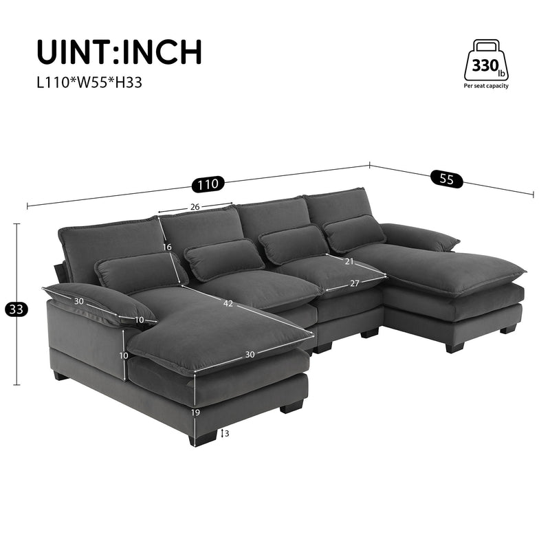 Modern U-Shaped Sectional Sofa With Waist Pillows, 6 Seat Upholstered Symmetrical Sofa Furniture, Sleeper Sofa Couch With Chaise Lounge For Living Room