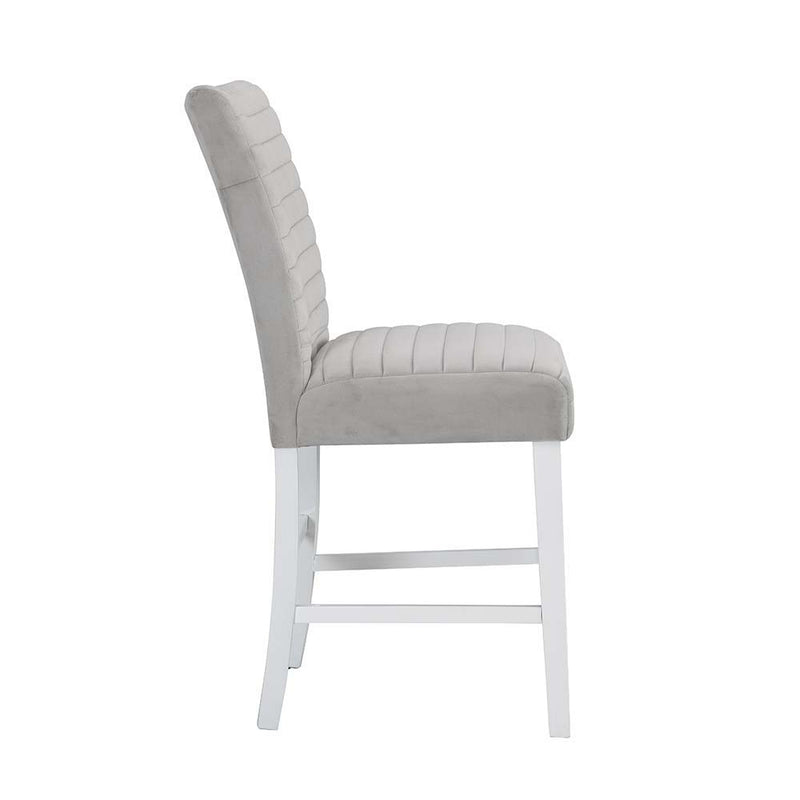 Elizaveta - Counter Height Chair (Set of 2) - Gray Velvet, Faux Crystal Diamonds &White High Gloss Finish - Grand Furniture GA