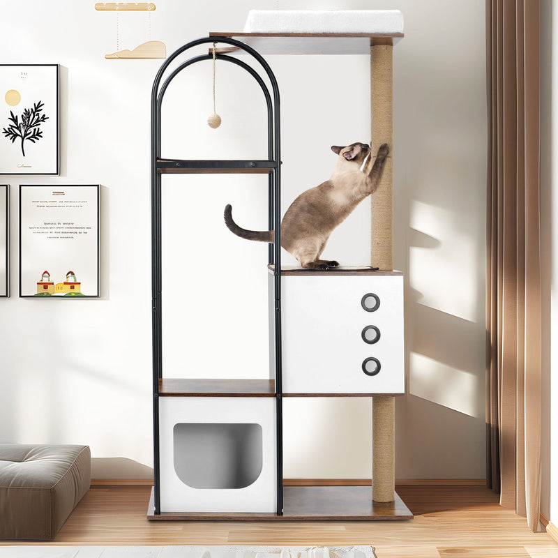 Cat Climbing Frame, Cat Tree, Modern Cat Tower, Multi-Level Cat Condo With 1 Caves, 2 Scratching Posts, Perch, For Indoor Cats - White / Vintage