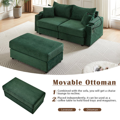 Modern Style Loveseat Sofa Sectional Sofa Couch With Storage Space, A Movable Ottoman, Two USB Ports, Two Cup Holders, A Phone Holder For Living Room