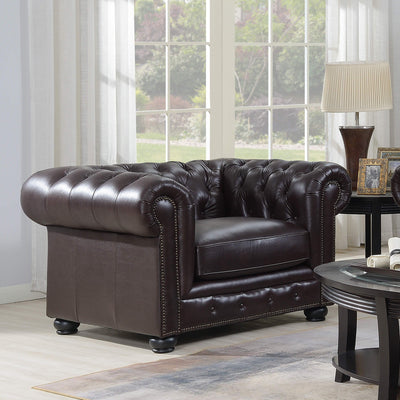 Traditional Tufted Leather Chesterfield Nailhead Chair