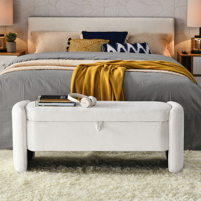 Oval Ottoman Storage Bench Chenille Bench With Large Storage Space For The Living Room, Entryway And Bedroom