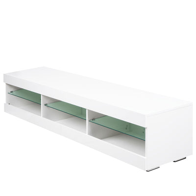 Modern LED TV Stand, Entertainment Center With Storage And Glass Shelves, TV Cabinet Table For Living Room - White