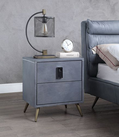 Doris - Nightstand - Gray Top Grain Leather - Grand Furniture GA