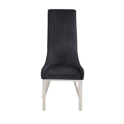 Dining Chair (High Back) • Stationary Seat: Standard Dining Height • Padded SEAT & BACK: PU () • Stainless Steel Apron Seat • Padded Backrest (Inside Channeled Pattern) • [sc] • Stainless Steel Square-Tapered Leg • Sloped Low Armrest: Padded