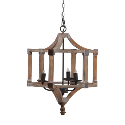 3 Light Wood Drum Chandelier, Hanging Light Fixture With Adjustable Chain For Kitchen Dining Room Foyer Entryway, Bulb Not Included - Brown