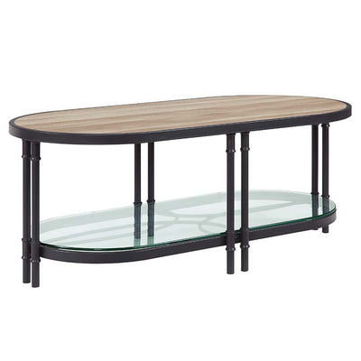 Brantley - Coffee Table - Oak & Sandy Black Finish - Metal - 18" - Grand Furniture GA