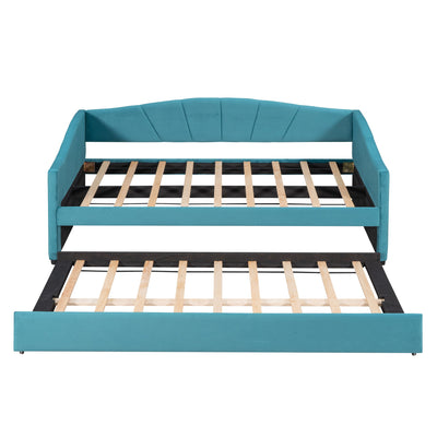 Upholstered Daybed Sofa Bed With Trundle Bed And Wood Slat