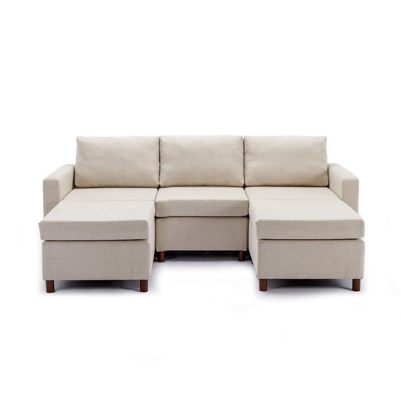 3 Seat Module Sectional Sofa Couch With 2 Ottoman For Living Room, Seat Cushion And Back Cushion Non-Removable And Non-Washable