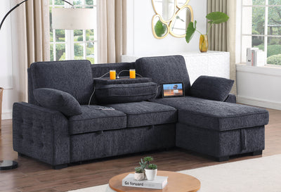 Mackenzie - Chenille Fabric Sleeper Sectional With Right-Facing Storage Chaise