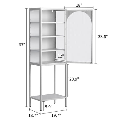 Metal Glass Door Display Storage Cabinet - 5 Tier Cube Bookshelf Storage Cabinet With 3 Adjustable Shelves For Kitchen, Dining Room, Living Room, Bathroom, Home Office