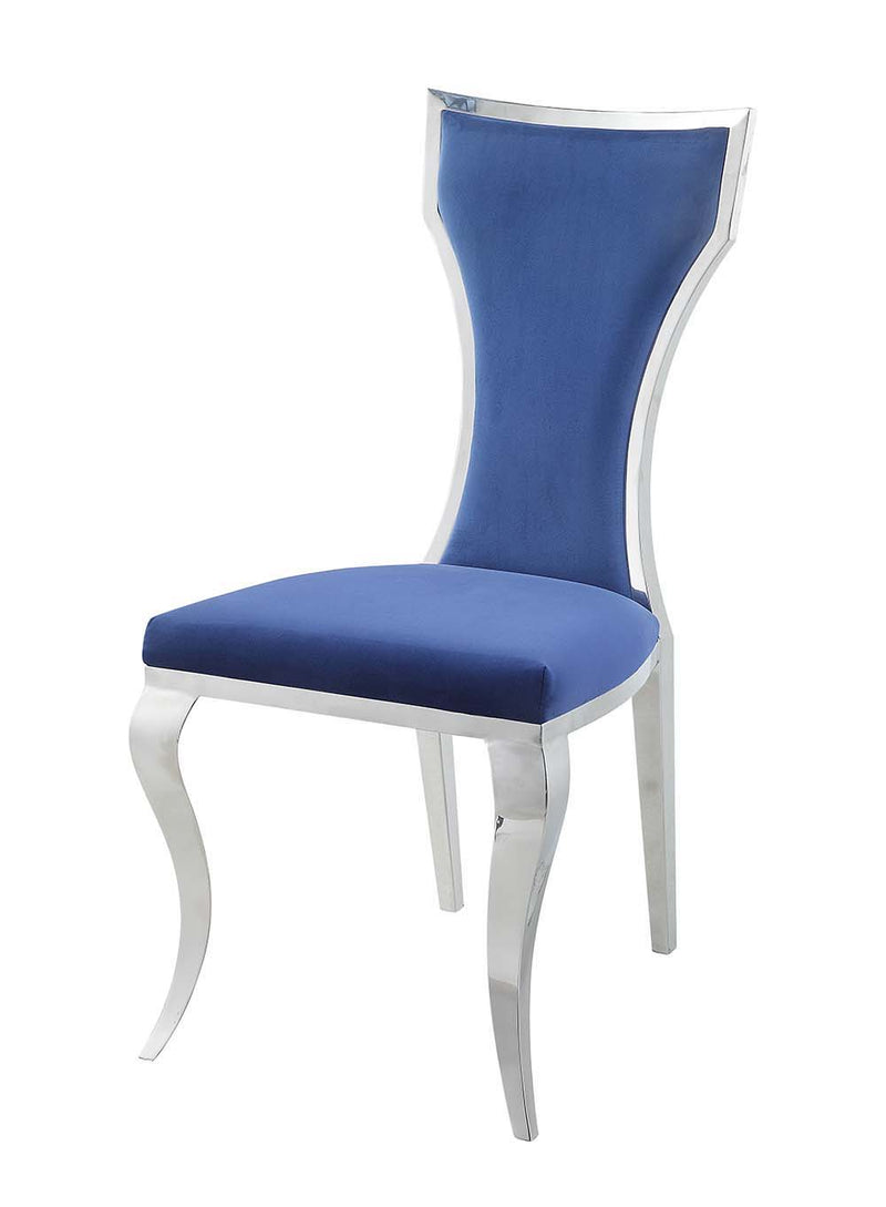 Azriel - Side Chair (Set of 2) - Blue Velvet & Mirroed Silver Finish - Grand Furniture GA