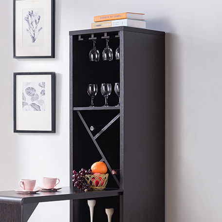 Bar Cabinet, Extended Table Kitchen Cabinet With Wine Bottle Compartment & Open Shelving - Red Cocoa