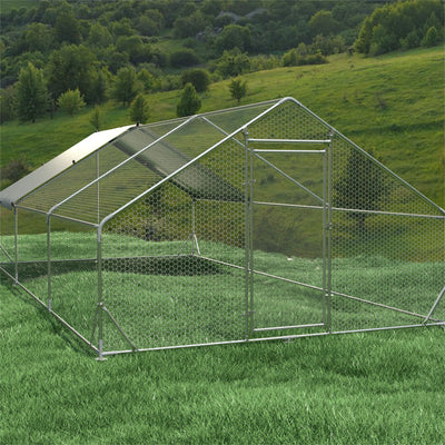 Large Metal Chicken Coop, Walk In Poultry Cage Hen Run House Rabbits Habitat Cage Spire Shaped Coop With Waterproof And Anti Ultraviolet Cover