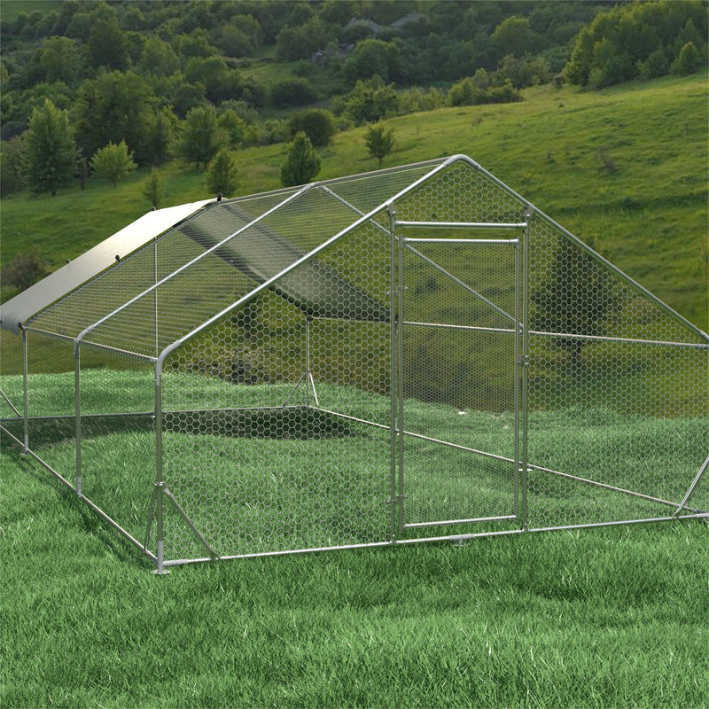 Large Metal Chicken Coop, Walk In Poultry Cage Hen Run House Rabbits Habitat Cage Spire Shaped Coop With Waterproof And Anti Ultraviolet Cover