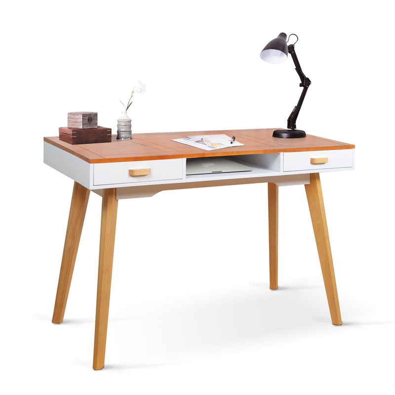 Wooden Writing Desk For Office, Solid Wood Computer Table For Home, Simple Style, Study Table With Drawers - Natural / White