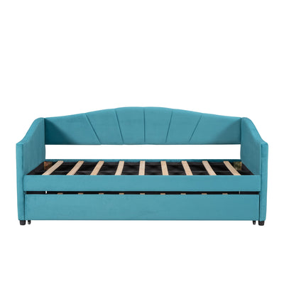 Upholstered Daybed Sofa Bed With Trundle Bed And Wood Slat