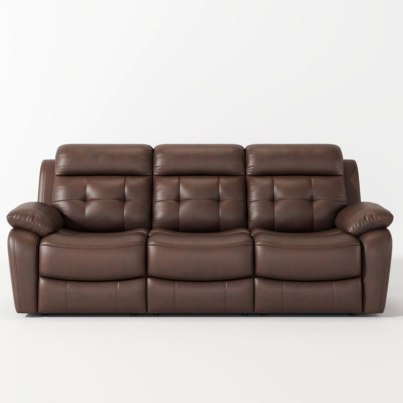 Genuine Leather Non-Power Reclining Sofa With Drop Down Table, Stainless Steel Cupholders And Magazine Bag