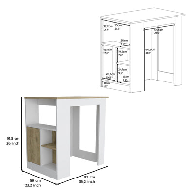 Kitchen Island Three Open Side Storage Shelves And One Push-To-Open Cabinet - White / Macadamia