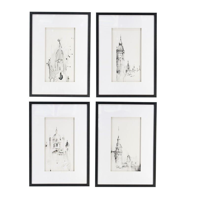 Architecture Wall Art Prints, Home Decor Art For Living Room Dining Room Entryway (Set of 4) - White / Black