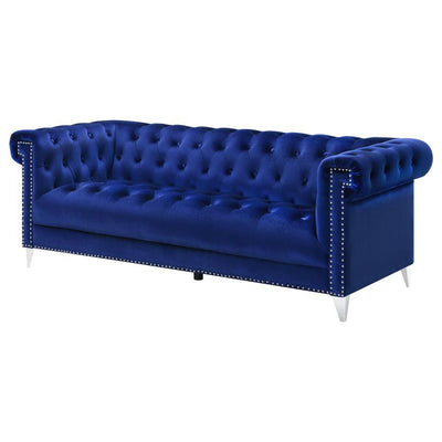 Bleker - Upholstered Tuxedo Arm Tufted Sofa - Blue