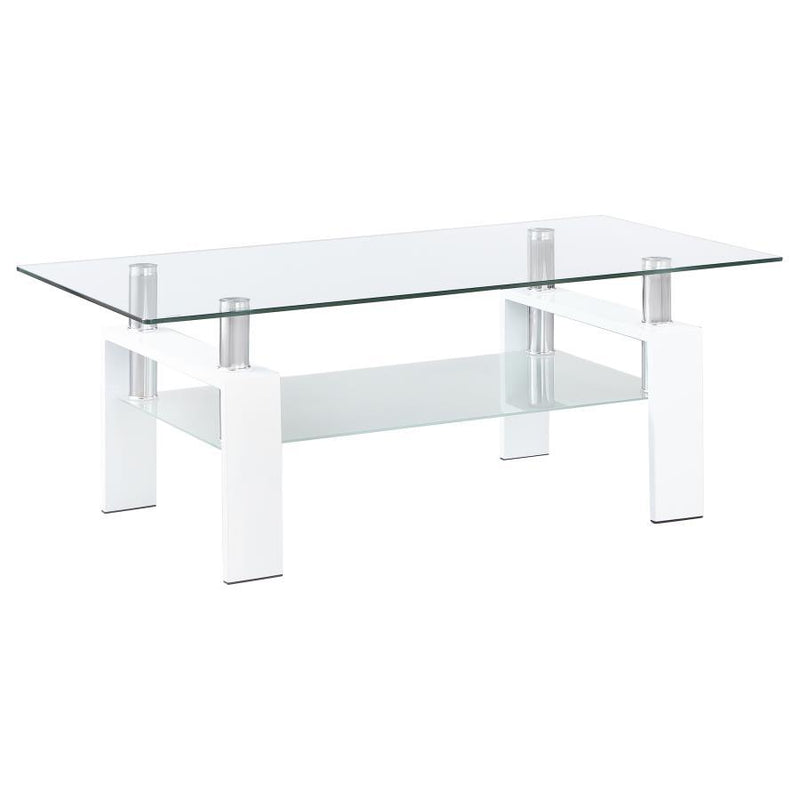 Dyer - 1-Shelf Rectangular Glass Top Coffee Table - White