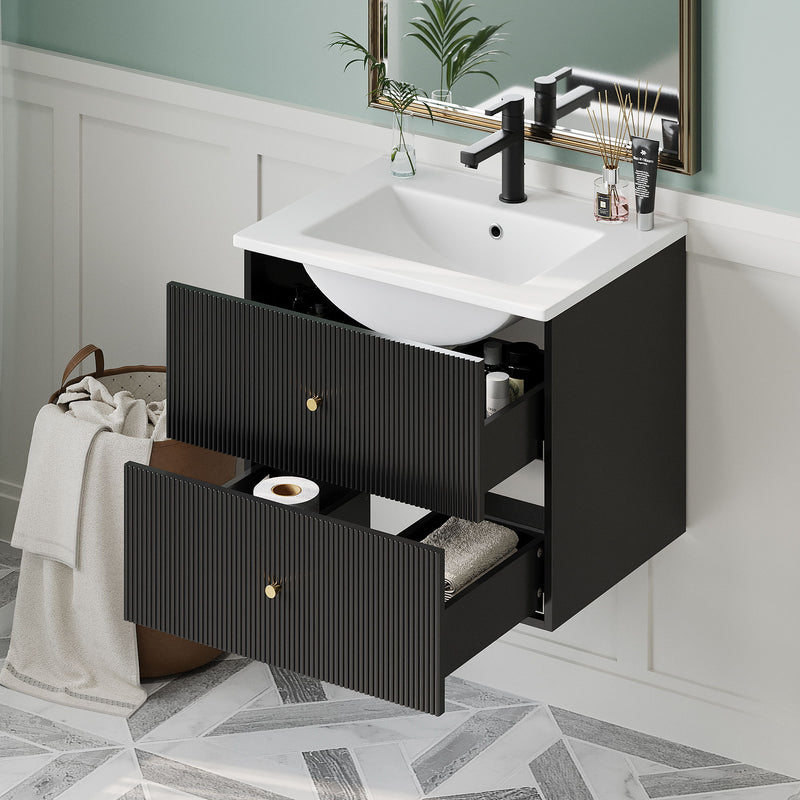 Wall Mounted Bathroom Vanity With 2 Drawers, Ideal For Small Bathrooms