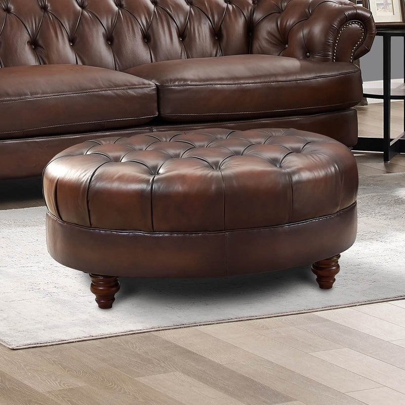 Newport - Leather Ottoman - Caramel