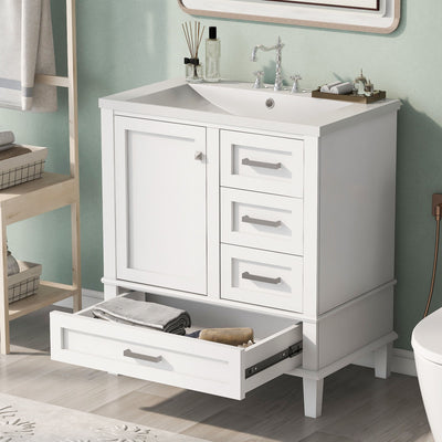 Bathroom Vanity, Modern Bathroom Cabinet With Sink Combo Set, Bathroom Storage Cabinet With A Soft Closing Door And 3 Drawers, Solid Wood Frame, Resin Basin