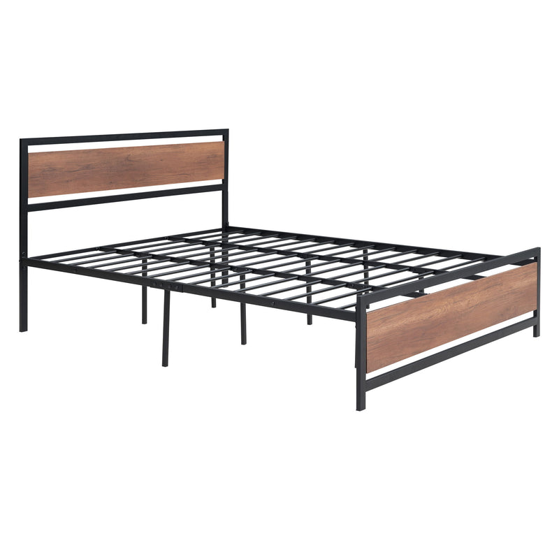 Platform Bed, Metal And Wood Bed Frame With Headboard And Footboard