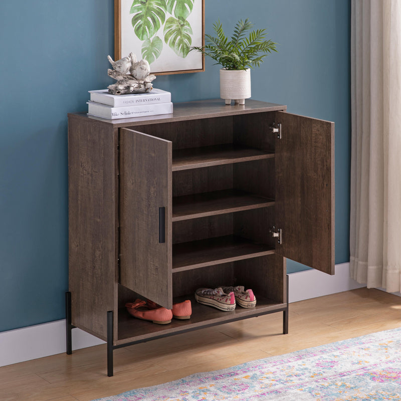 Home Entryway 5 Tier Shoe Organizing Cabinet With Open Bottom Shelve - Walnut Oak