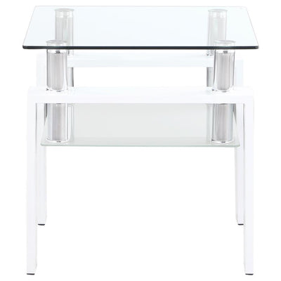 Dyer - 1-Shelf Square Glass Top Side End Table - White