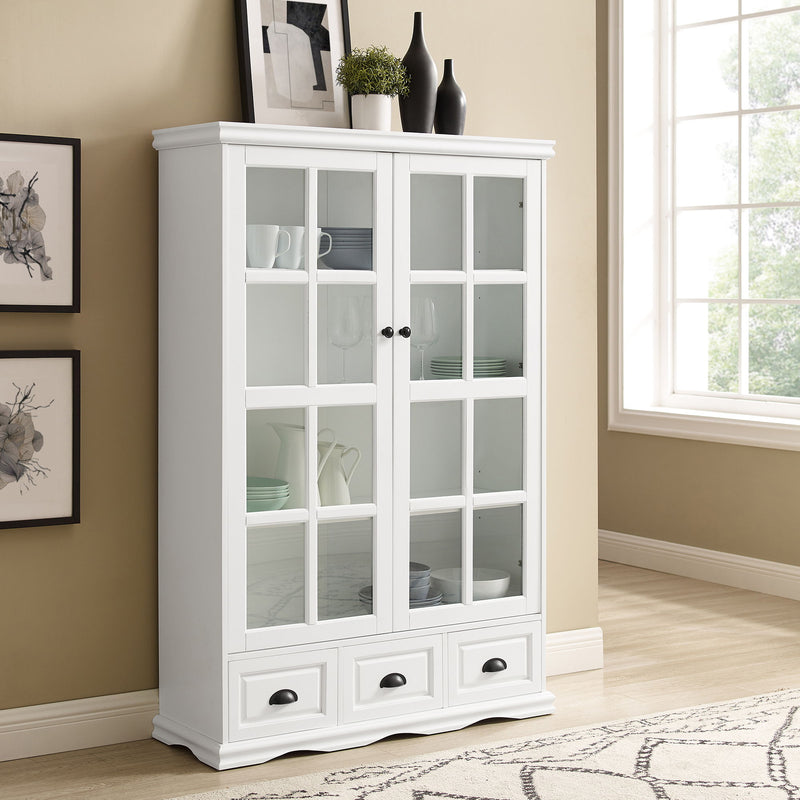 Storage Cabinet With Tempered Glass Doors Curio Cabinet With Adjustable Shelf Display Cabinet With Triple Drawers