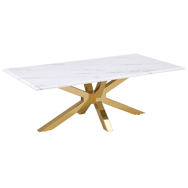 Visalia - Faux Marble Top Stainless Steel Coffee Table - Gold