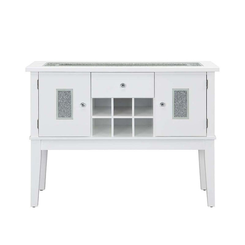 Elizaveta - Server - Gray Velvet, Faux Crystal Diamonds &White High Gloss Finish - Grand Furniture GA